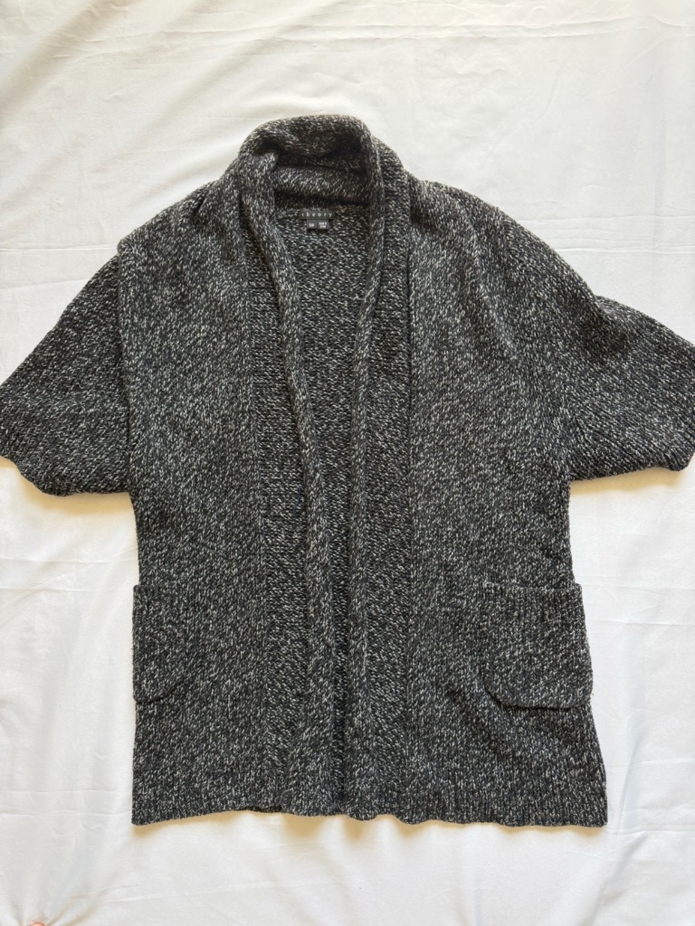 Theory Marled Knit Cardigan Short Sleeve Gray Cozy Lagenlook S/P - Picture 2 of 10